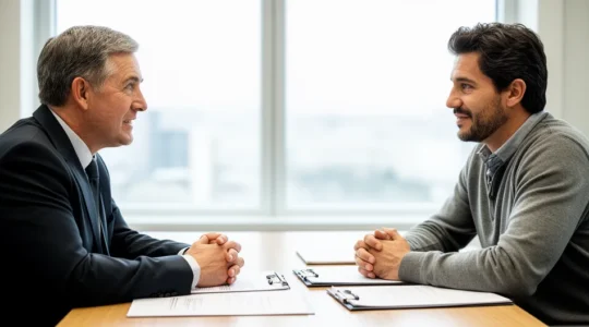 Avocat en consultation avec un client dans un cabinet moderne