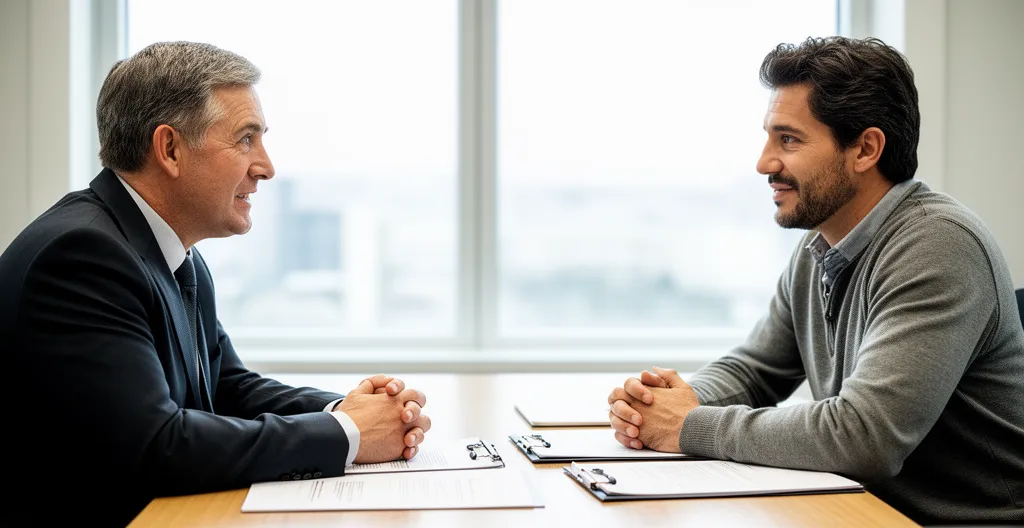 Avocat en consultation avec un client dans un cabinet moderne